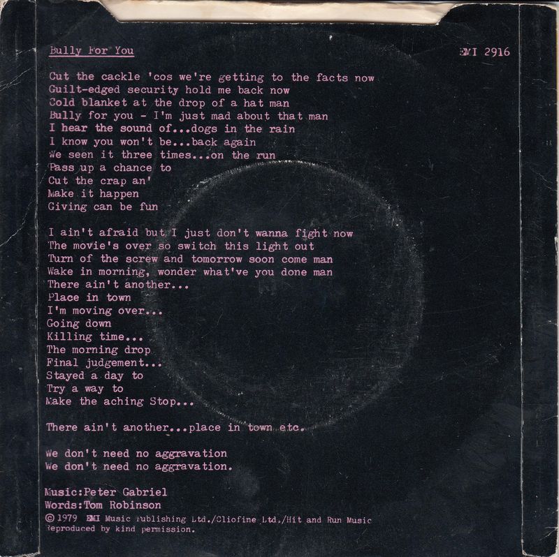 Tom Robinson Band – Bully For You (UK)