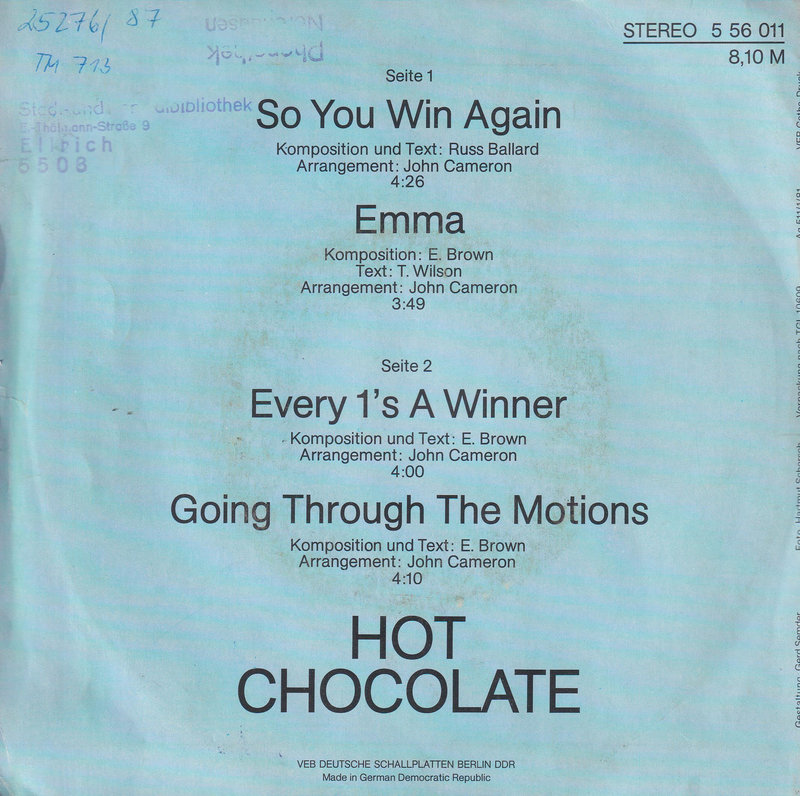 Hot Chocolate - Amiga Quartett (DDR)